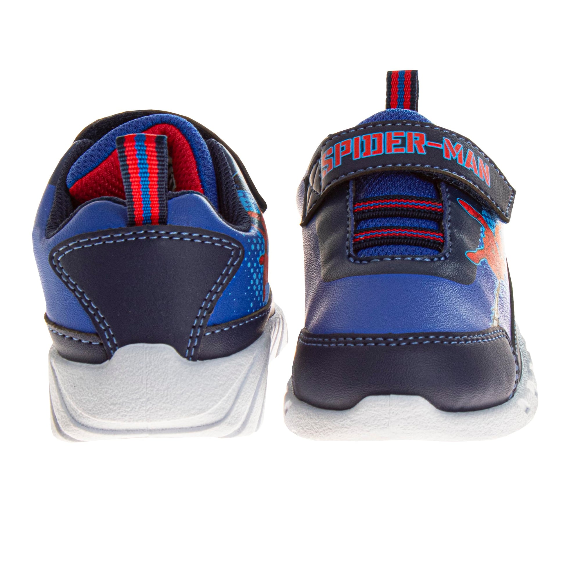 Zapatillas de deporte sin cordones de Spider Man de Marvel para niños - Zapatillas de deporte casuales con cierre de correa fácil de poner y quitar de Spiderman - Azul rojo (talla para niños pequeños)