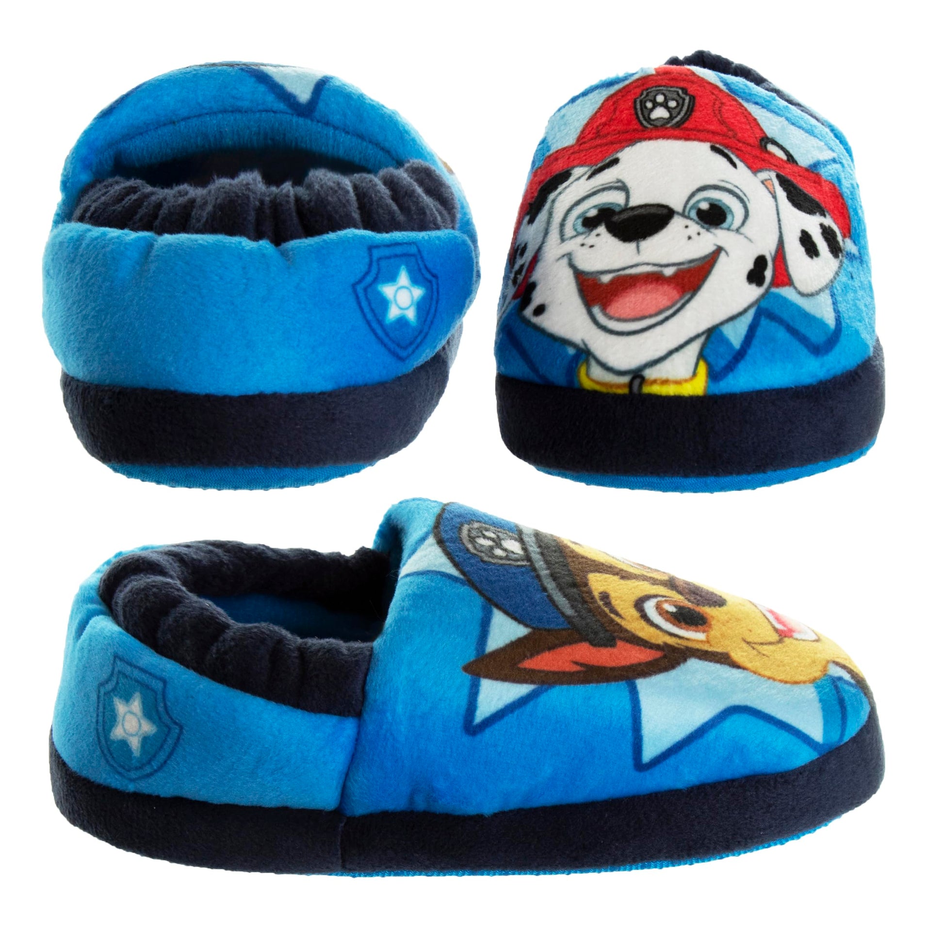 Pantuflas de Paw Patrol de Nickelodeon - Zapatillas de casa para niños Chase y Marshall - Pantuflas de casa suaves, cálidas y afelpadas para interiores - Orejas 3D azules (para niños pequeños)