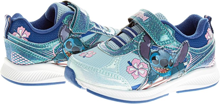 Disney Lilo & Stitch LED Light up Shoes for Kids - Slip on Laceless Lightweight Breathable Tennis Runner Sneakers - Pink Blue Multi (Size Toddler - Little Kids)