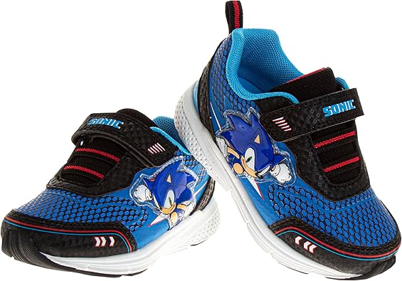 Josmo Kids Sonic The Hedgehog Zapatillas - Personajes Slip On Sin Cordones Casual Moda Tenis Niños - Azul Negro (Talla Bebé - Niños Pequeños)