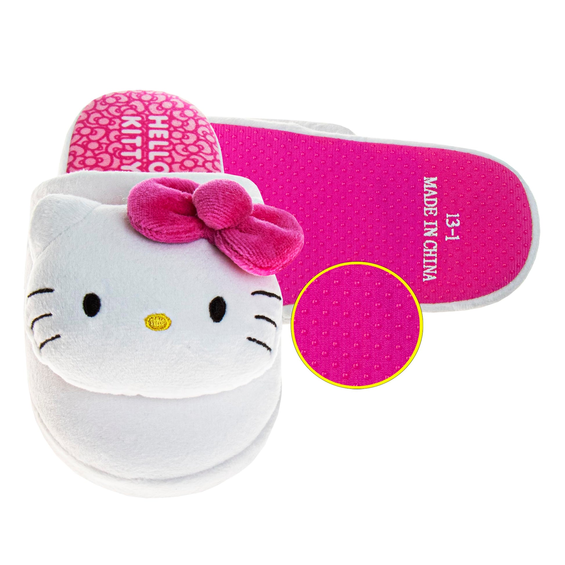 Josmo Hello Kitty slippers for Kids Girls - Kitty White indoor cute house shoes plush fuzzy Cat slipper - White Fuchsia (Toddler - Little Kid - Big Kid)