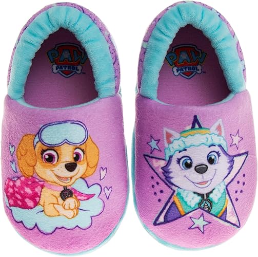 Josmo Kids Girls Paw patrol slippers - Skye and Everest indoor cute house shoes plush fuzzy shoes paw slippers kids slippers girls (toddler/little kid)