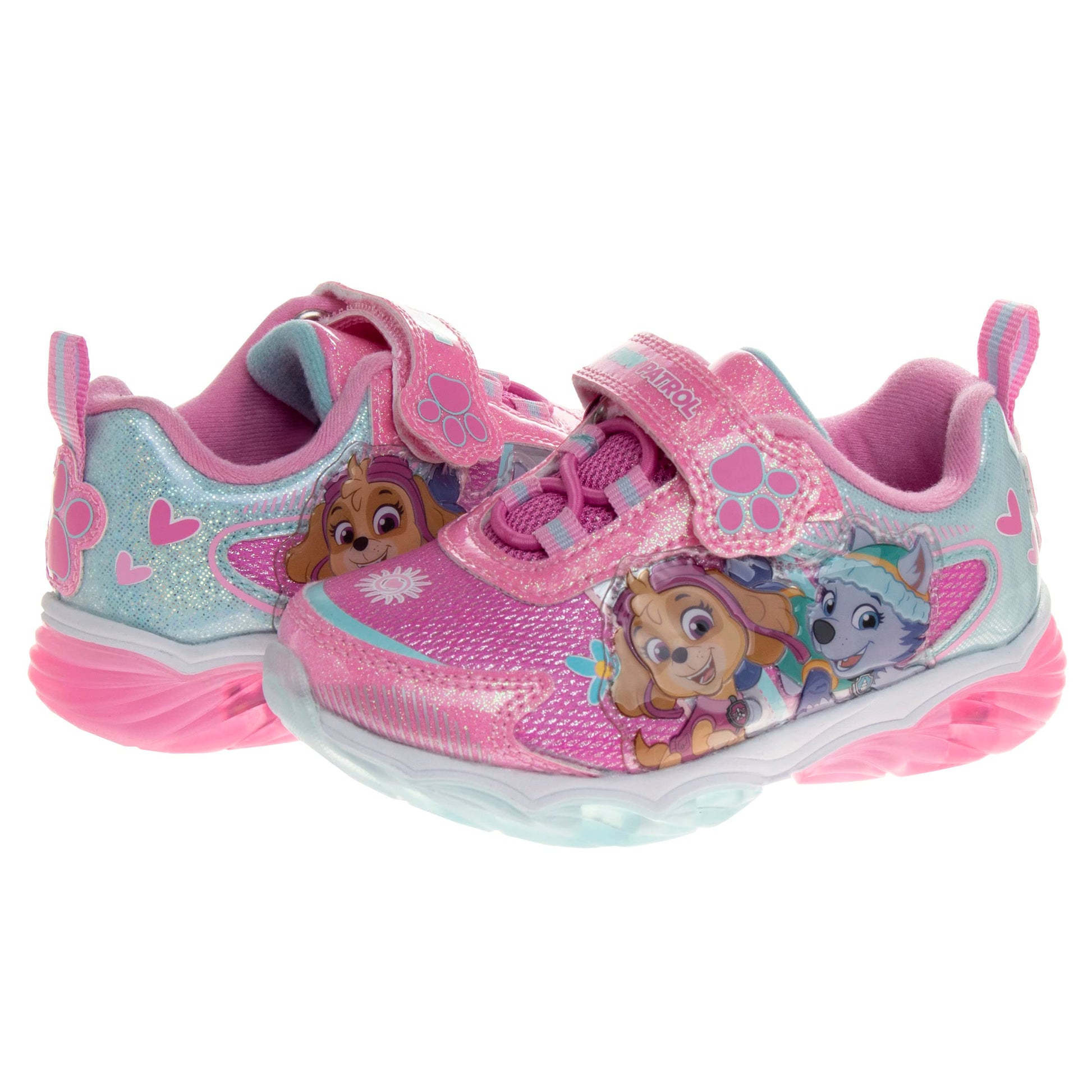 Zapatillas de deporte para niñas de Nickelodeon Paw Patrol: zapatillas deportivas ligeras y transpirables con luces LED para niños pequeños, Skye y Everest, sin cordones, para correr (para niños pequeños)