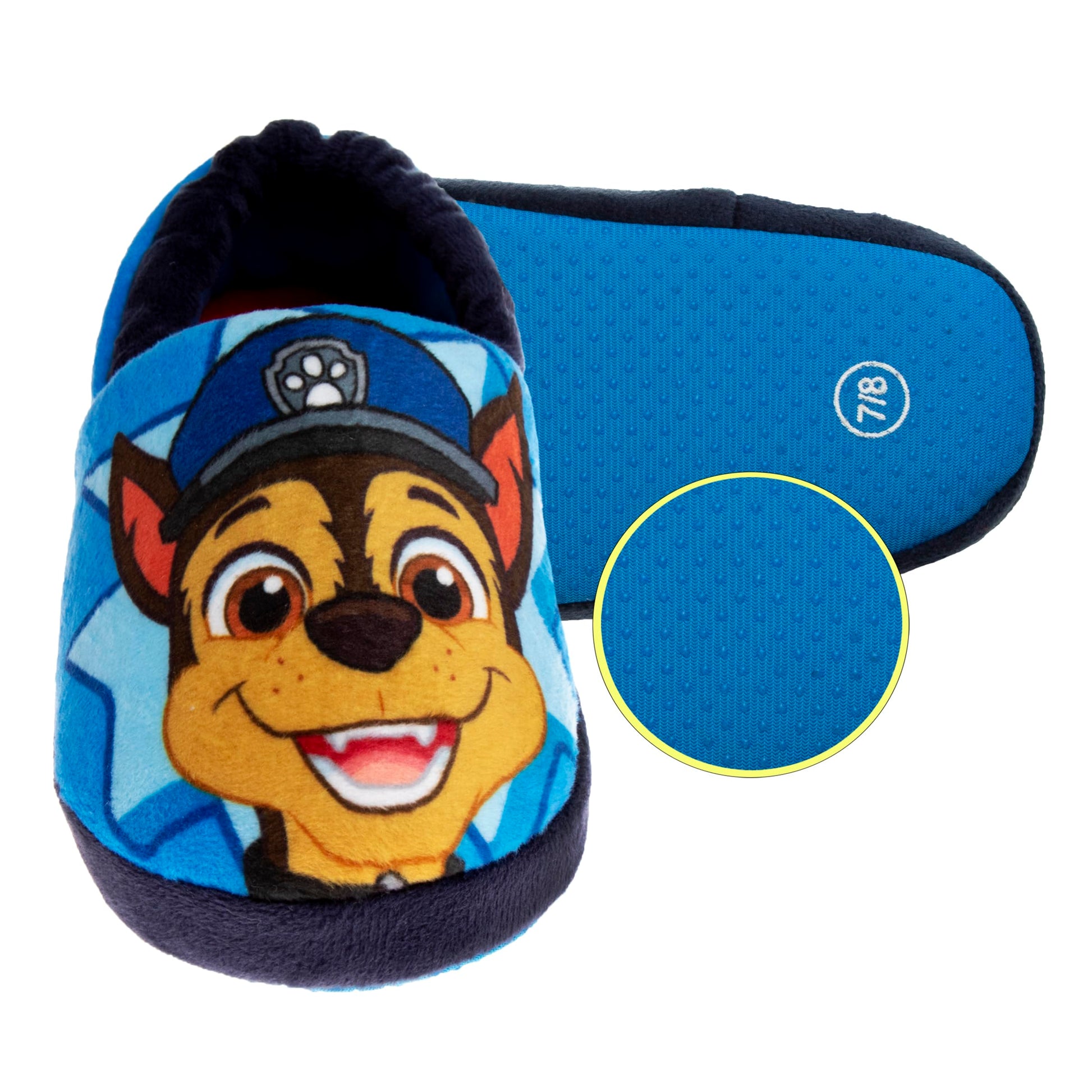 Pantuflas de Paw Patrol de Nickelodeon - Zapatillas de casa para niños Chase y Marshall - Pantuflas de casa suaves, cálidas y afelpadas para interiores - Orejas 3D azules (para niños pequeños)