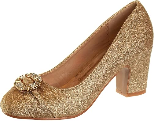 Badgley Mischka Closed Toe Heels for Kids Girls - Block Heel Dress Shoe Pumps with Crystal Frame (Sizes 13-6 Little Kid-Big Kid)