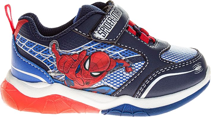 Zapatillas de deporte sin cordones de Spider Man de Marvel para niños - Zapatillas de deporte casuales con cierre de correa fácil de poner y quitar de Spiderman - Azul rojo (talla para niños pequeños)