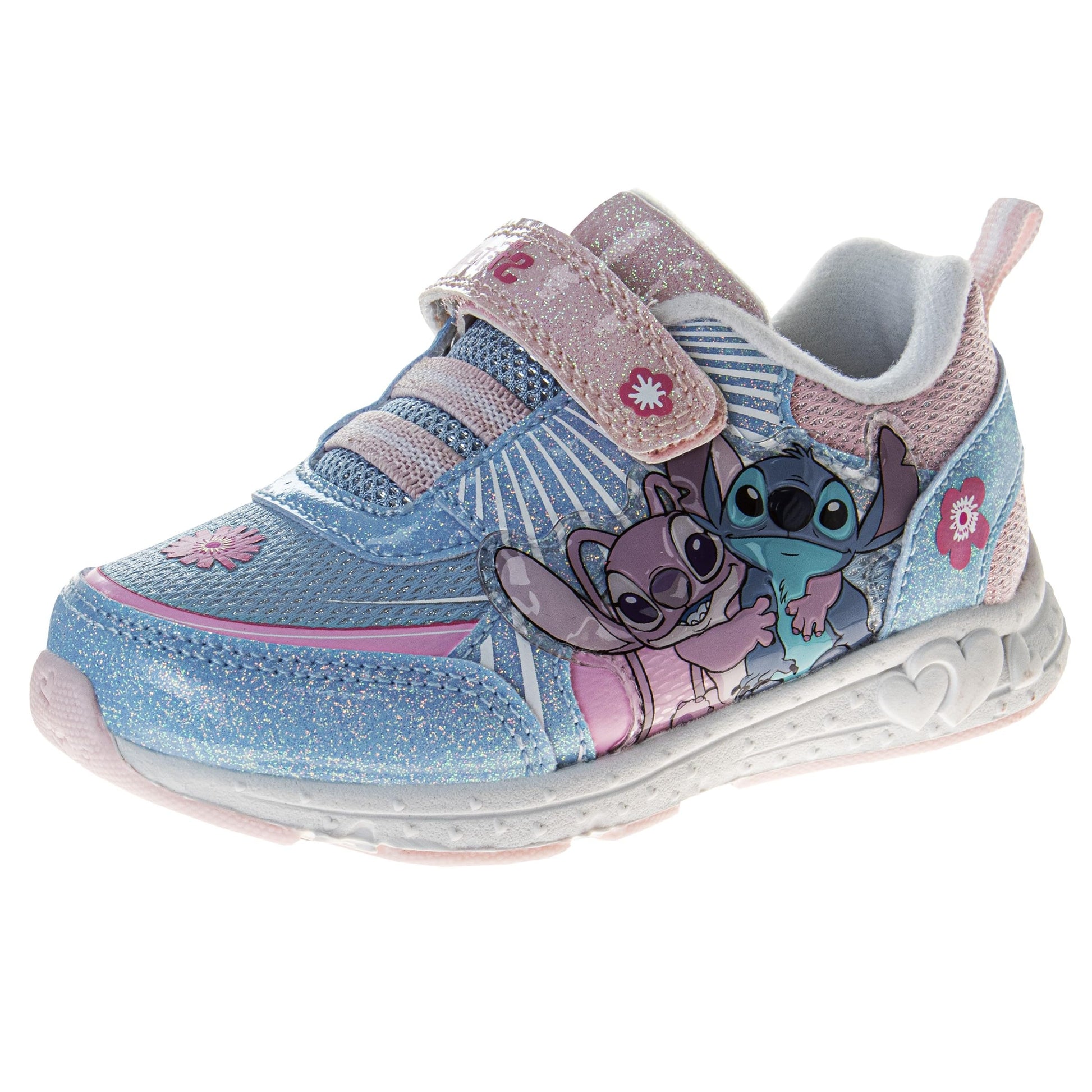 Disney Lilo & Stitch LED Light up Shoes for Kids - Slip on Laceless Lightweight Breathable Tennis Runner Sneakers - Pink Blue Multi (Size Toddler - Little Kids)