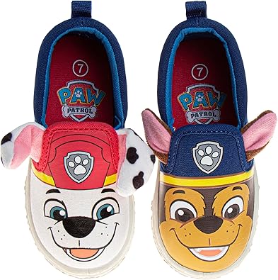 Zapatillas de lona de caña baja de Paw Patrol para niños: zapatillas de caña baja sin cordones Chase y Marshall para niños, azul y rojo (bebés y niños pequeños)