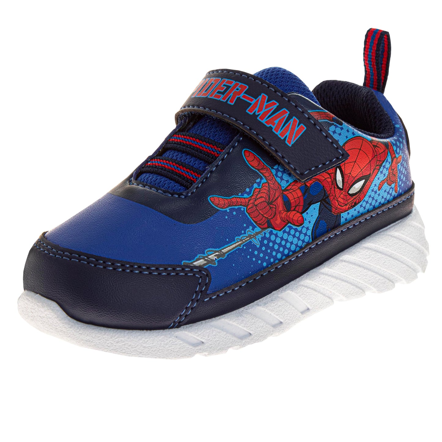 Zapatillas de deporte sin cordones de Spider Man de Marvel para niños - Zapatillas de deporte casuales con cierre de correa fácil de poner y quitar de Spiderman - Azul rojo (talla para niños pequeños)