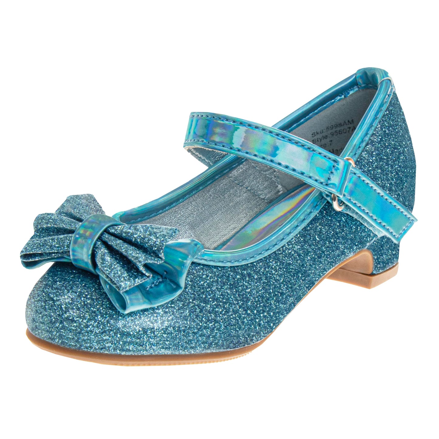 Zapatos de tacón de aguja Josmo con puntera cerrada para niñas - Zapatos de tacón de aguja con lazo - Azul (talla 7 para niñas pequeñas)