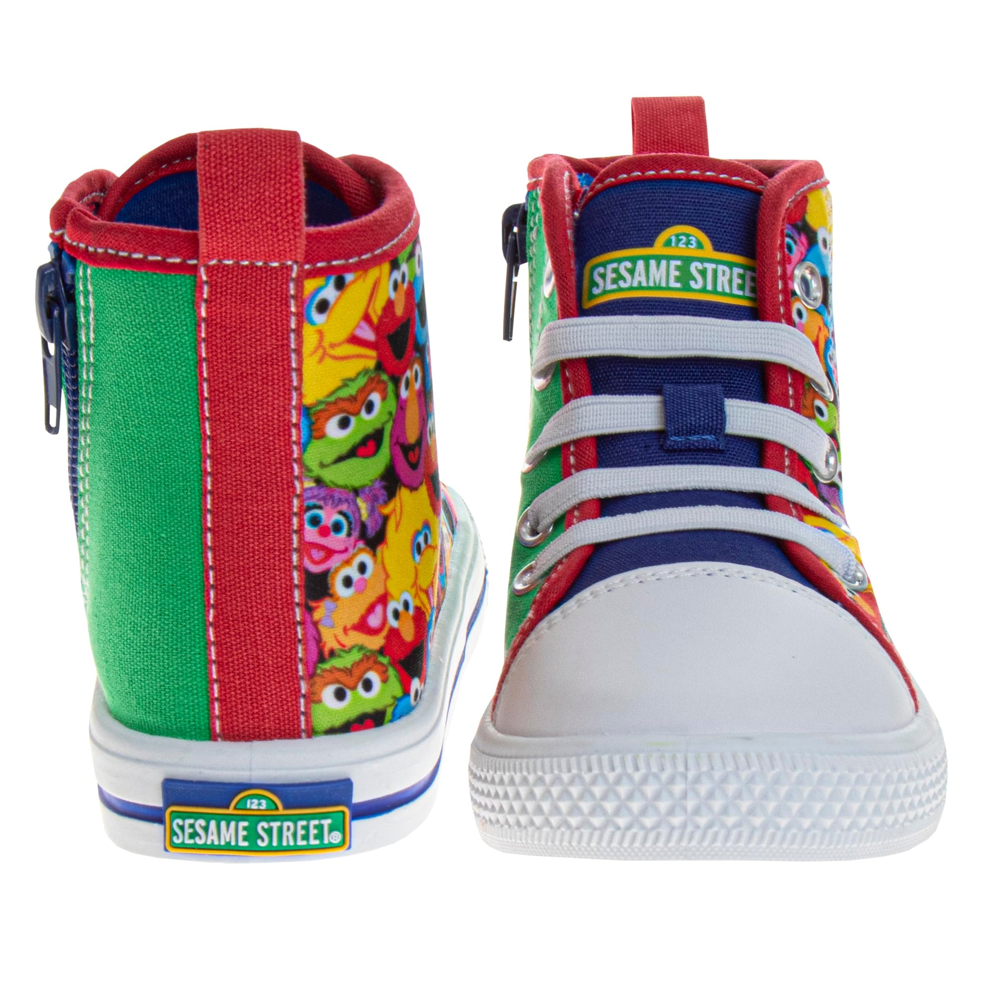 Sesame Street Shoes Lace Up - Elmo Big Bird Cookie Monster Grover Oscar Telly Zoe Abby Kids High Top Sneaker - Multi Color (Toddler - Little Kids)