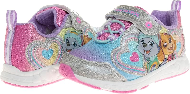 Zapatillas de deporte para niñas de Nickelodeon Paw Patrol: zapatillas deportivas ligeras y transpirables con luces LED para niños pequeños, Skye y Everest, sin cordones, para correr (para niños pequeños)