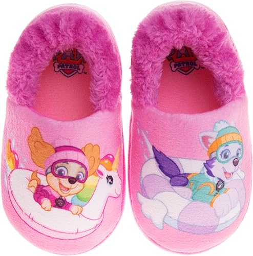 Josmo Kids Girls Paw patrol slippers - Skye and Everest indoor cute house shoes plush fuzzy shoes paw slippers kids slippers girls (toddler/little kid)