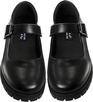 Zapatos Mary Jane con tiras en el tobillo y punta redonda para niñas de French Toast - Zapatos de vestir Oxford con plataforma gruesa Mary Jane - Negro (talla 7 para niñas pequeñas)