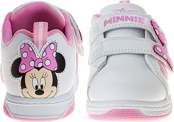 Zapatillas de Minnie Mouse para niñas de Disney Kids - Zapatillas ligeras sin cordones de Minnie Mouse - Blanco y rosa (talla 5 a 10 para niñas pequeñas)