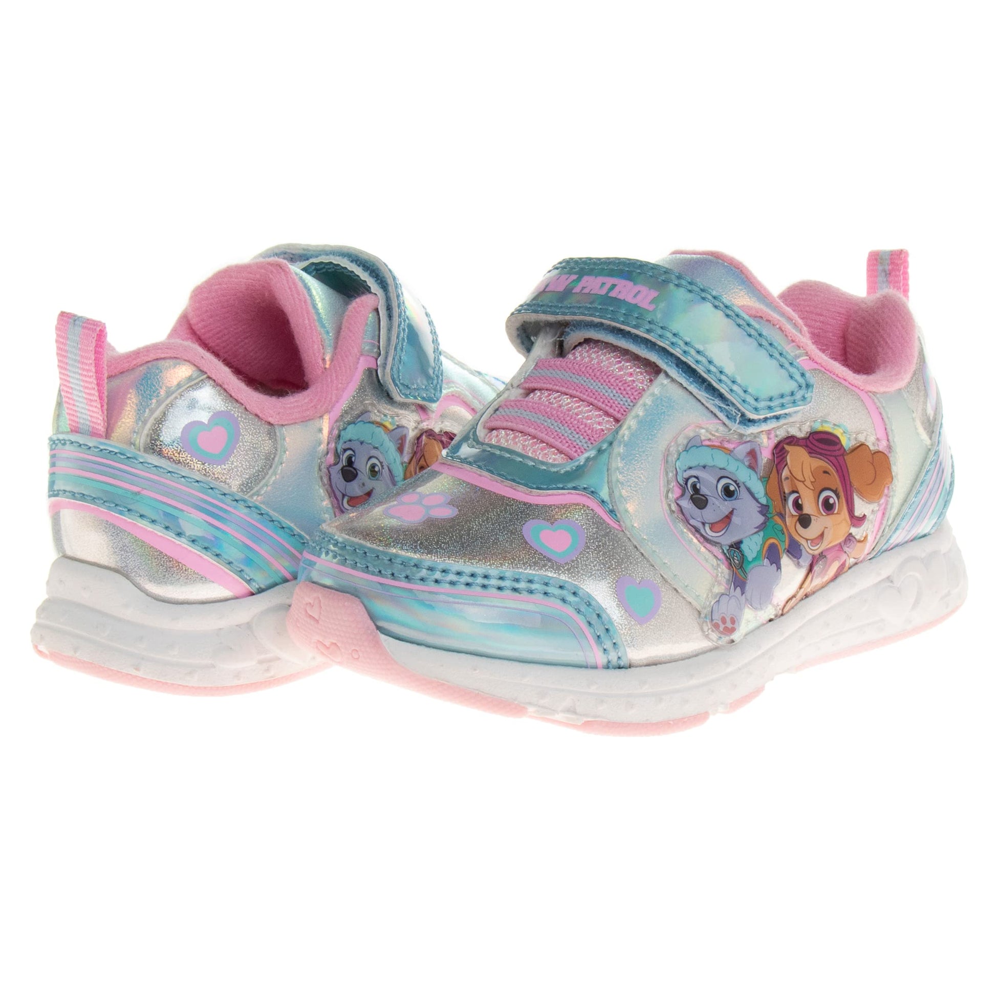 Zapatillas de deporte para niñas de Nickelodeon Paw Patrol: zapatillas deportivas ligeras y transpirables con luces LED para niños pequeños, Skye y Everest, sin cordones, para correr (para niños pequeños)