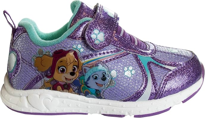 Zapatillas de deporte para niñas de Nickelodeon Paw Patrol: zapatillas deportivas ligeras y transpirables con luces LED para niños pequeños, Skye y Everest, sin cordones, para correr (para niños pequeños)