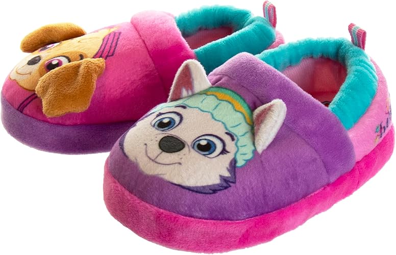 Josmo Kids Girls Paw patrol slippers - Skye and Everest indoor cute house shoes plush fuzzy shoes paw slippers kids slippers girls (toddler/little kid)