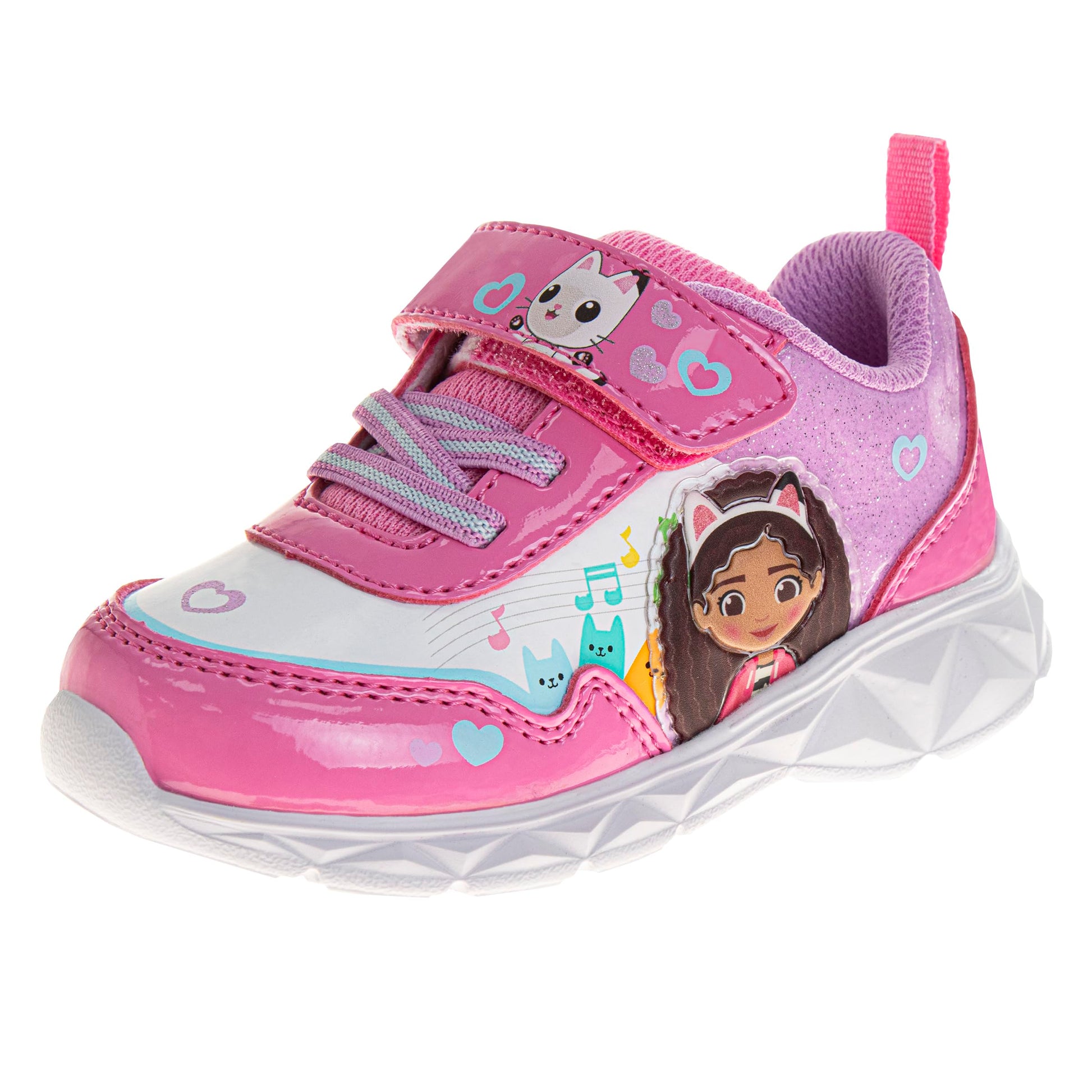 Zapatillas de casa de muñecas con luz LED y cierre fácil de correa de Gabby - Zapatos de gatito ligeros con luz y cierre sin cordones de Gabby - Rosa y blanco (para niños pequeños)