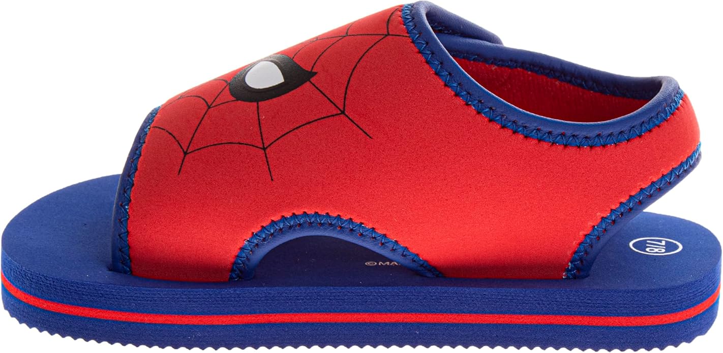 Josmo Kids SpiderMan Sandals Open Toe Adjustable Strap Closure - Spidey Character Hero Water Shoe SlipOn Slides for Boys (Sizes: 5-10 Toddler / 11-12 Little Kid)