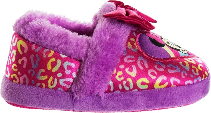 Pantuflas de Minnie Mouse para niñas de Josmo Kids, pantuflas cálidas de felpa para interiores, color fucsia y morado (para bebés y niños pequeños)