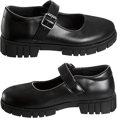 Zapatos Mary Jane con tiras en el tobillo y punta redonda para niñas de French Toast - Zapatos de vestir Oxford con plataforma gruesa Mary Jane - Negro (talla 7 para niñas pequeñas)