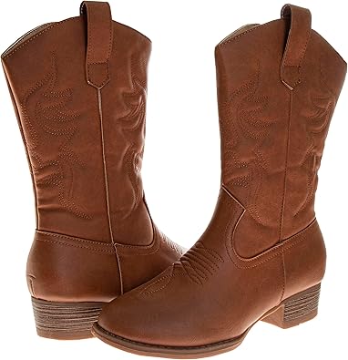 Botas vaqueras de estilo western para mujer de Josmo: botas vaqueras de estilo western hasta la pantorrilla para mujer, color negro (talla 6 para adultos)