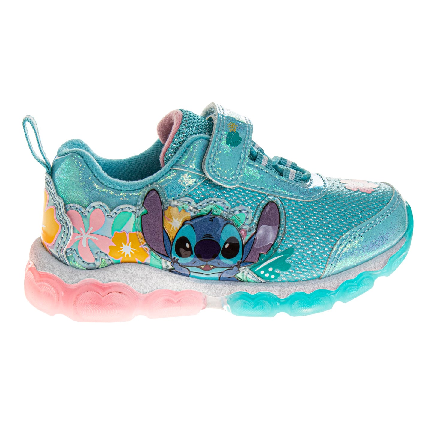 Disney Lilo & Stitch LED Light up Shoes for Kids - Slip on Laceless Lightweight Breathable Tennis Runner Sneakers - Pink Blue Multi (Size Toddler - Little Kids)