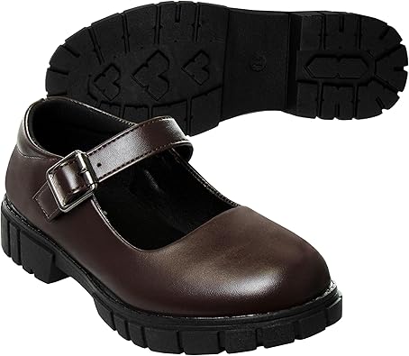 Zapatos Mary Jane con tiras en el tobillo y punta redonda para niñas de French Toast - Zapatos de vestir Oxford con plataforma gruesa Mary Jane - Negro (talla 7 para niñas pequeñas)