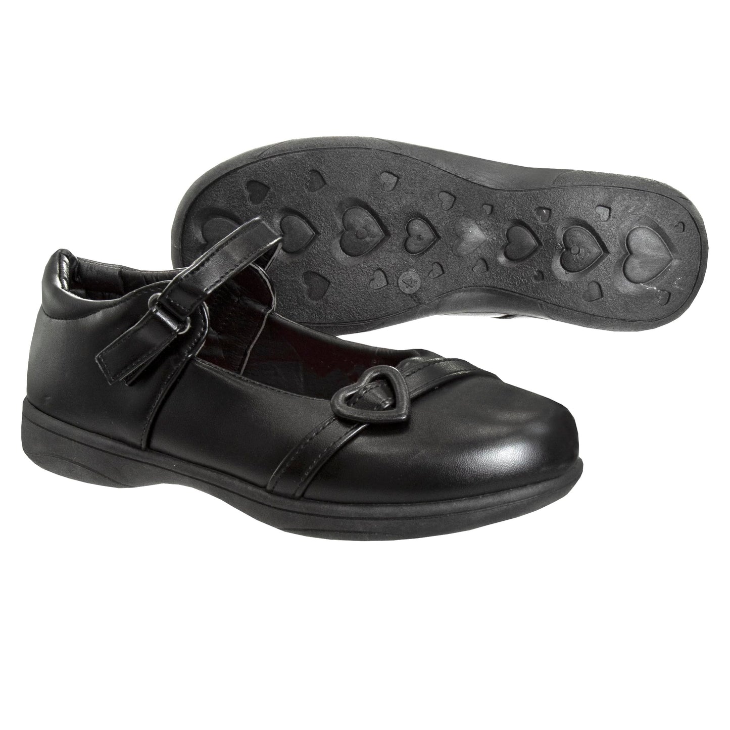 Zapatos de uniforme escolar Mary Jane con diseño de corazón para niña de Petalia - Corazón negro (talla 7 para niña grande)