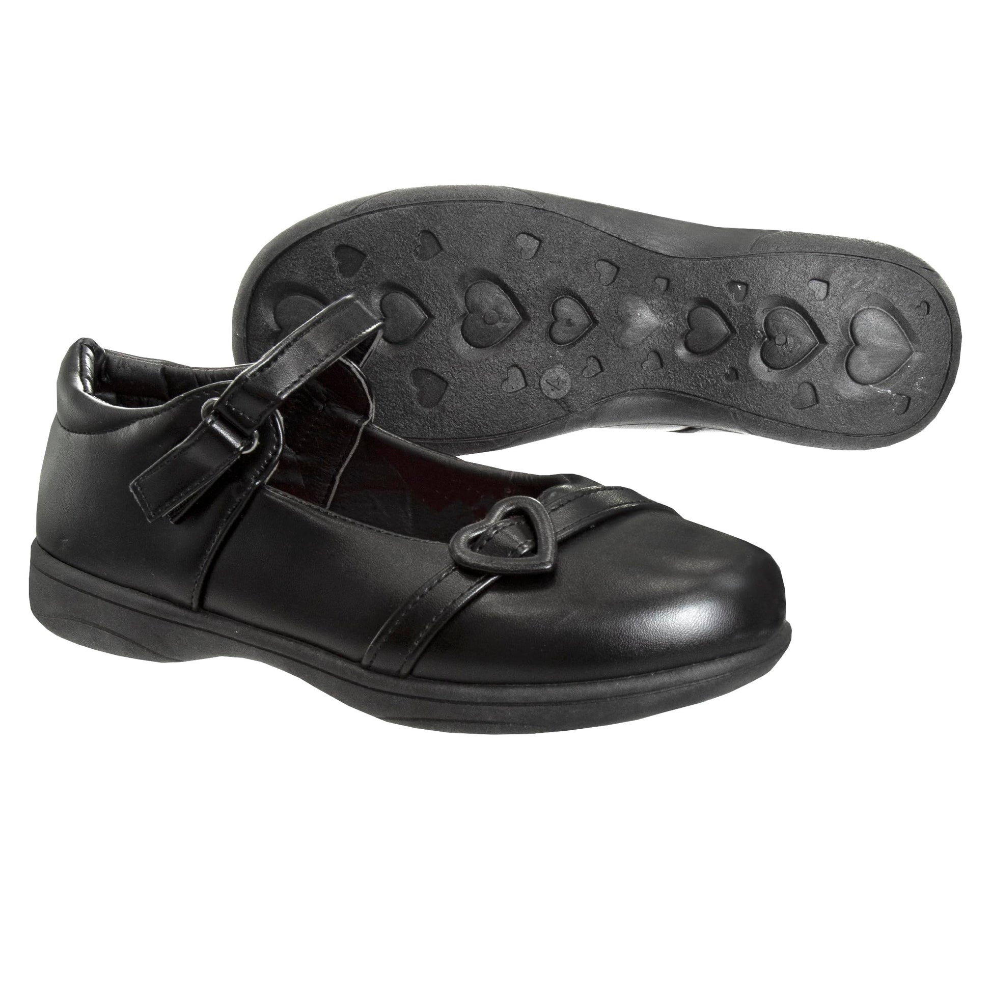 Petalia Girl's Heart Mary Jane School Uniform Shoes - Black Heart (Size 7 Big Kid)