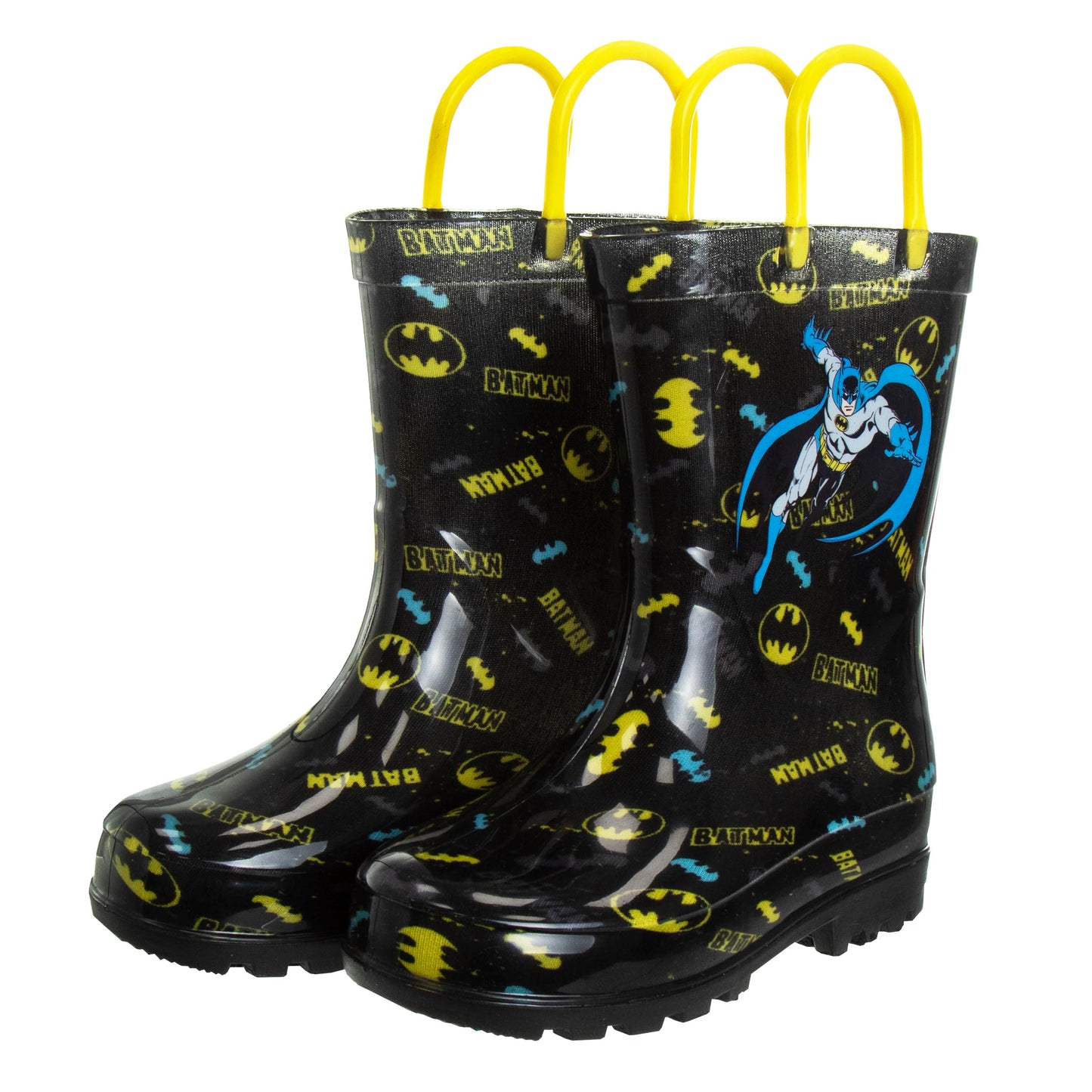 Botas de lluvia impermeables de Batman con asa fácil de tirar (para niños pequeños)