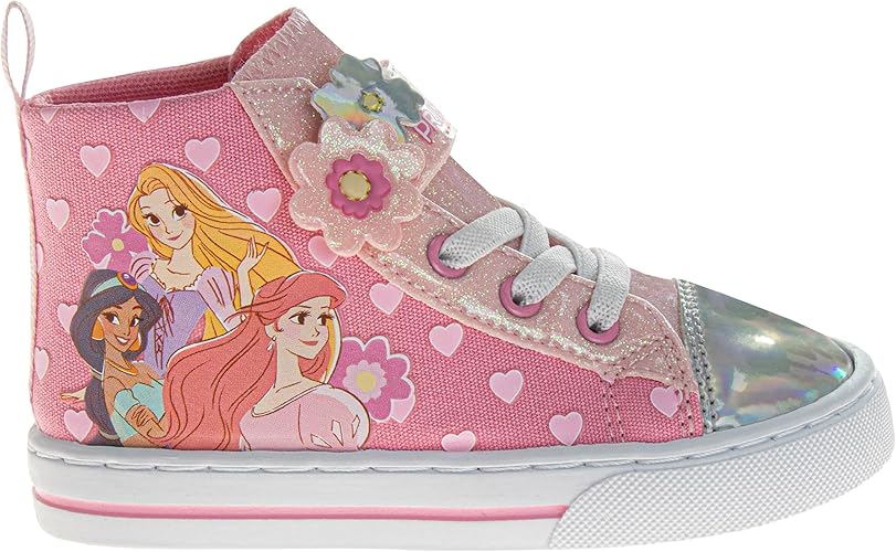 Zapatillas deportivas informales de lona de Disney para niñas, zapatillas deportivas sin cordones con personajes de princesas, con luces moradas (para bebés y niños pequeños)