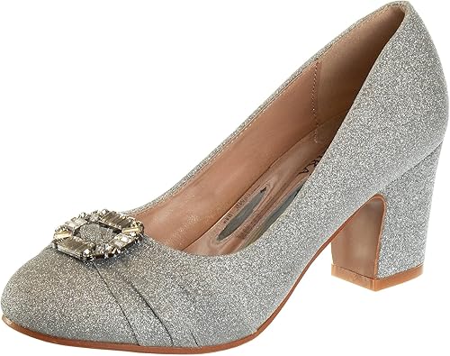 Badgley Mischka Closed Toe Heels for Kids Girls - Block Heel Dress Shoe Pumps with Crystal Frame (Sizes 13-6 Little Kid-Big Kid)