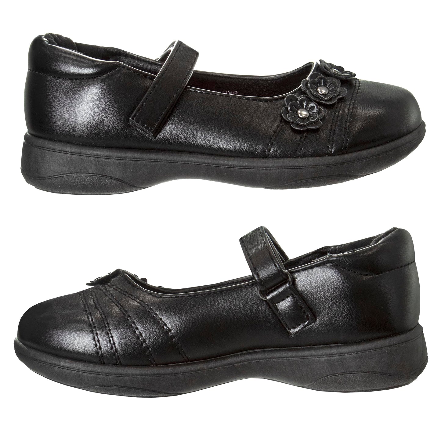 Josmo Petalia - Zapatos Mary Jane para niñas, uniforme escolar, bailarinas, sin cordones, color negro (talla 9 para niñas pequeñas)