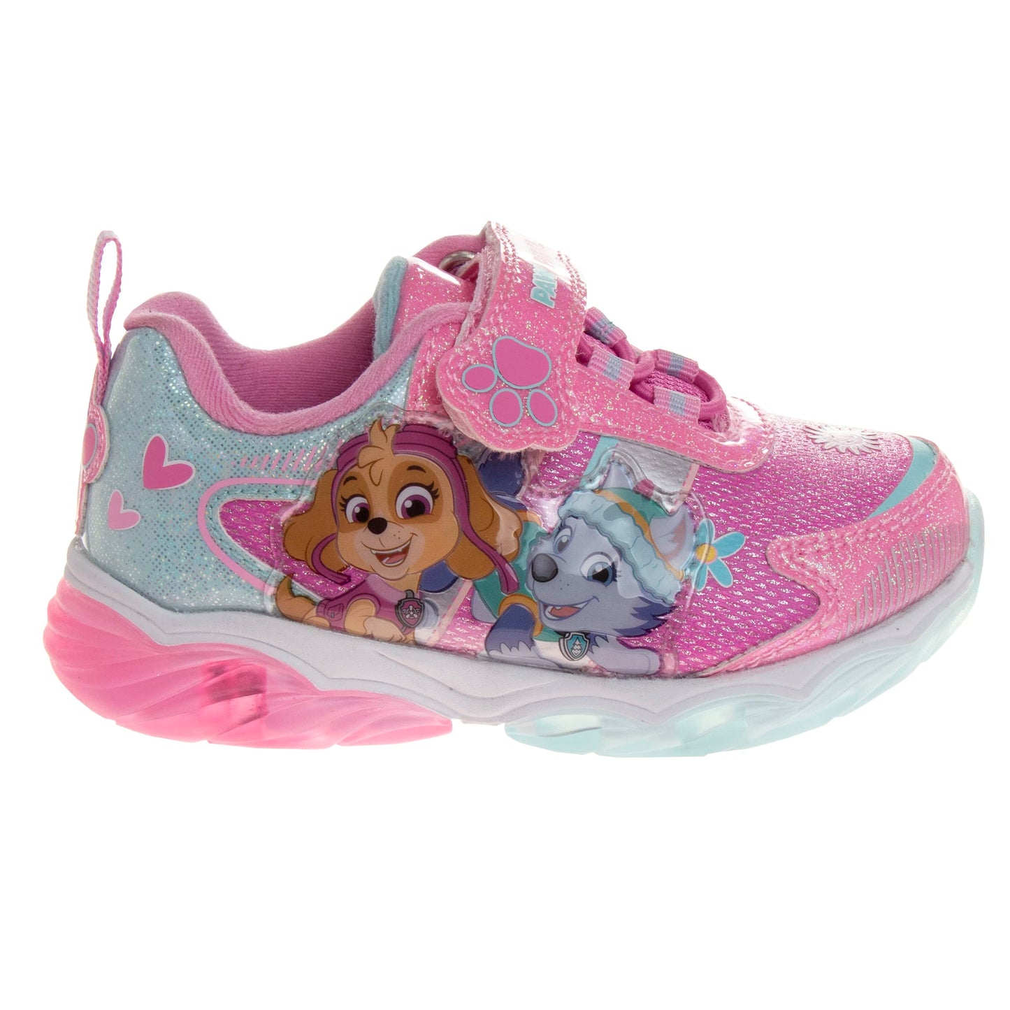 Zapatillas de deporte para niñas de Nickelodeon Paw Patrol: zapatillas deportivas ligeras y transpirables con luces LED para niños pequeños, Skye y Everest, sin cordones, para correr (para niños pequeños)