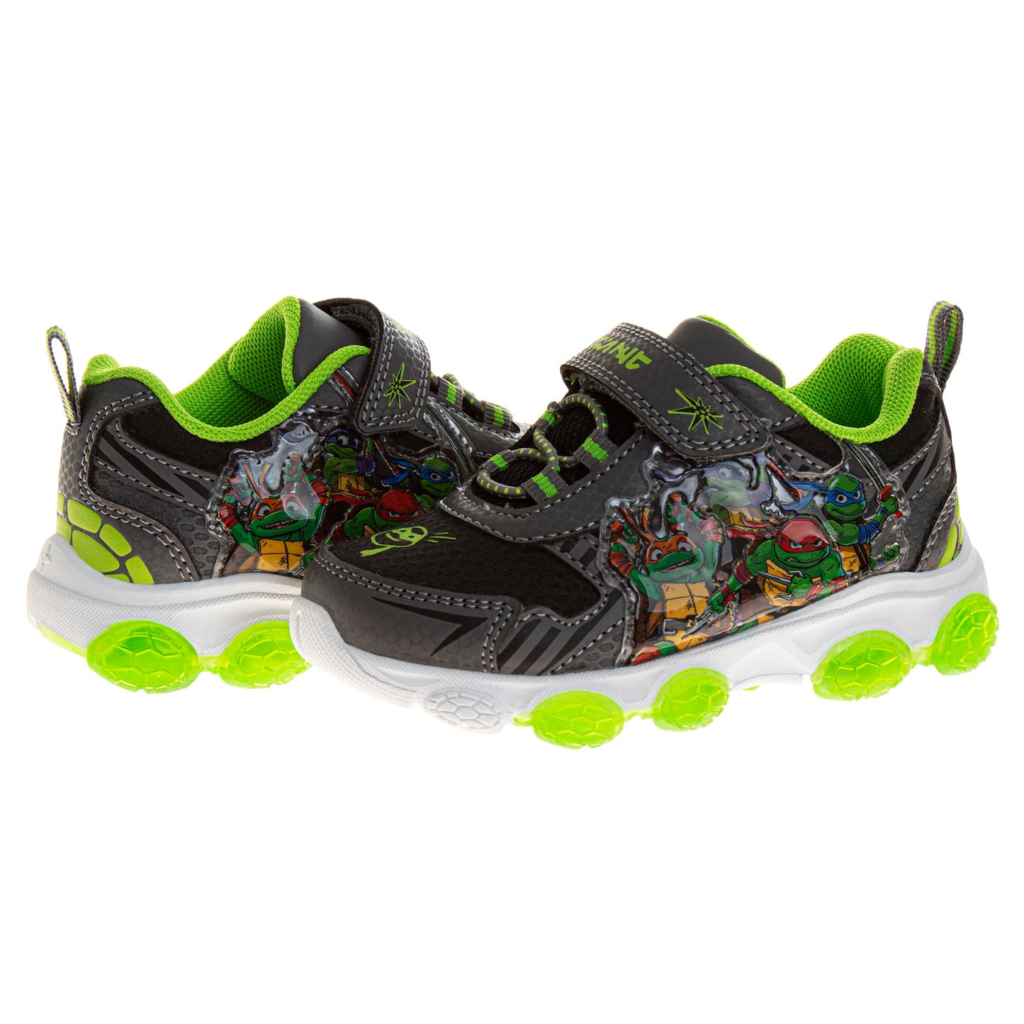 Zapatillas sin cordones con luces LED de las Tortugas Ninja mutantes adolescentes - Zapatillas TMNT de Leonardo, Donatello, Raphael, Michelangelo para niños - Negro y verde (niños pequeños)