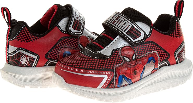 Zapatillas de deporte sin cordones de Spider Man de Marvel para niños - Zapatillas de deporte casuales con cierre de correa fácil de poner y quitar de Spiderman - Azul rojo (talla para niños pequeños)