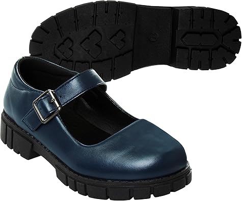 Zapatos Mary Jane con tiras en el tobillo y punta redonda para niñas de French Toast - Zapatos de vestir Oxford con plataforma gruesa Mary Jane - Negro (talla 7 para niñas pequeñas)