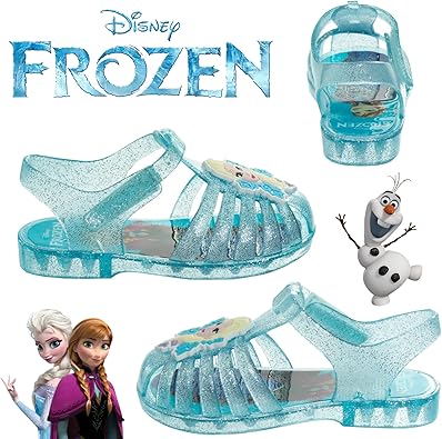 Sandalias de gelatina con personajes favoritos de Frozen de Disney: chanclas de verano para playa, sin cordones, para el agua (azul) (niño pequeño)