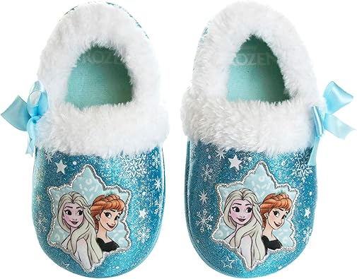 Disney Frozen Slippers Non-Slip Lightweight Comfy - Elsa Anna Fluffy Warm Comfort Soft Aline Plush Girls House Shoes - Ice Blue (Toddler - Little Kid)