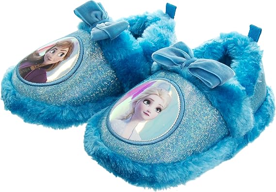 Disney Frozen Slippers Non-Slip Lightweight Comfy - Elsa Anna Fluffy Warm Comfort Soft Aline Plush Girls House Shoes - Ice Blue (Toddler - Little Kid)