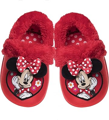 Pantuflas de Minnie Mouse para niñas de Josmo Kids, pantuflas cálidas de felpa para interiores, color fucsia y morado (para bebés y niños pequeños)