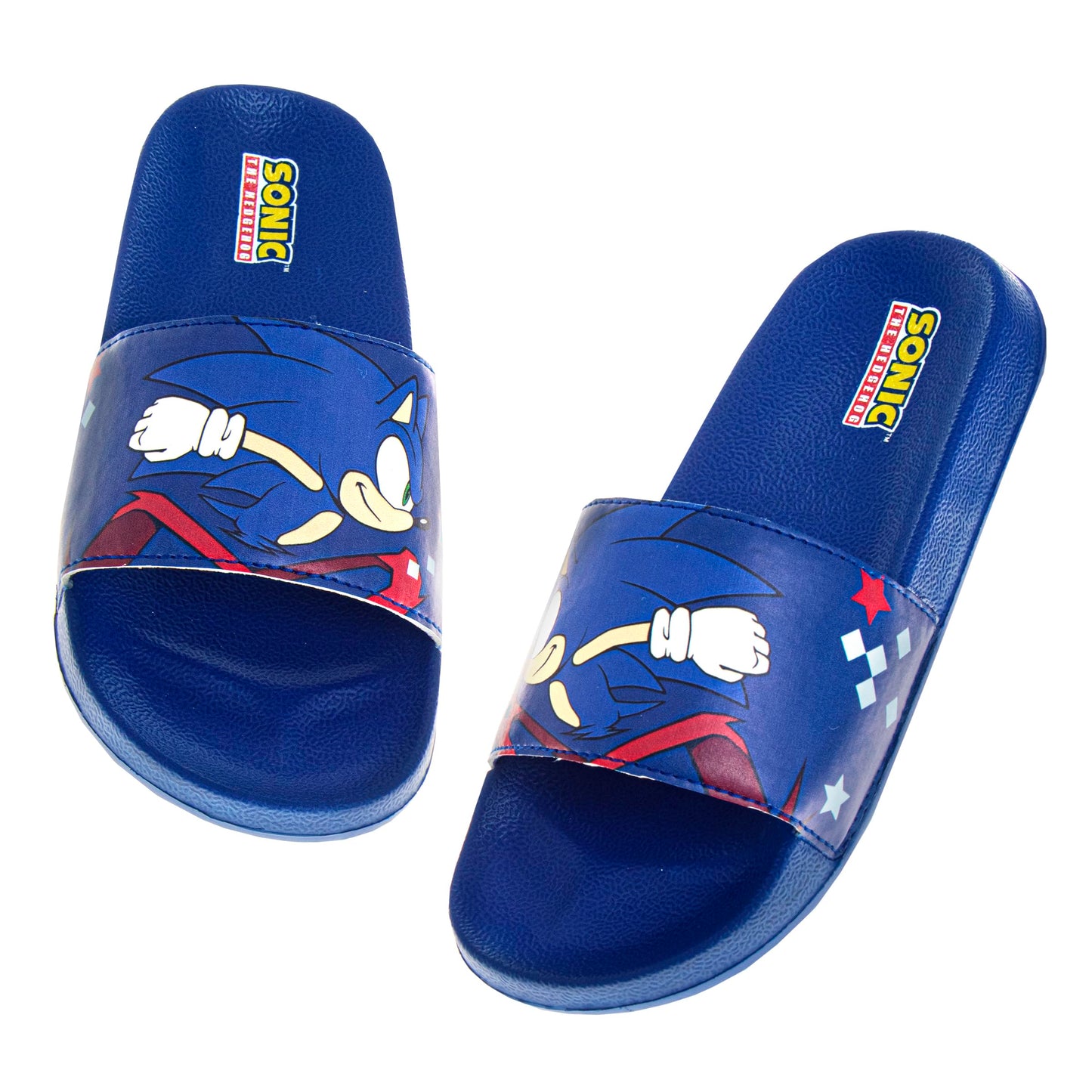 Josmo Sonic the Hedgehog Slides - kids boys Summer water pool shoes Beach Open Toe Outdoor Slip-on Character Sandals (sizes 11-5 Little Kid/Big Kid)