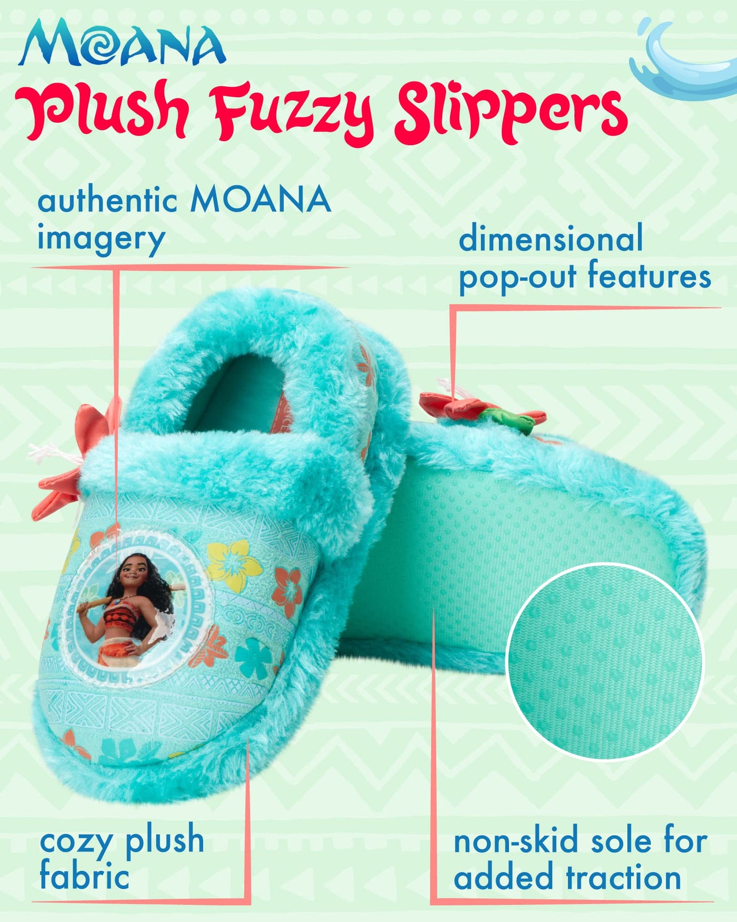 Disney Girls' Moana Slippers - Princess Moana Plush Fuzzy Slippers (Toddler - Little Kid)