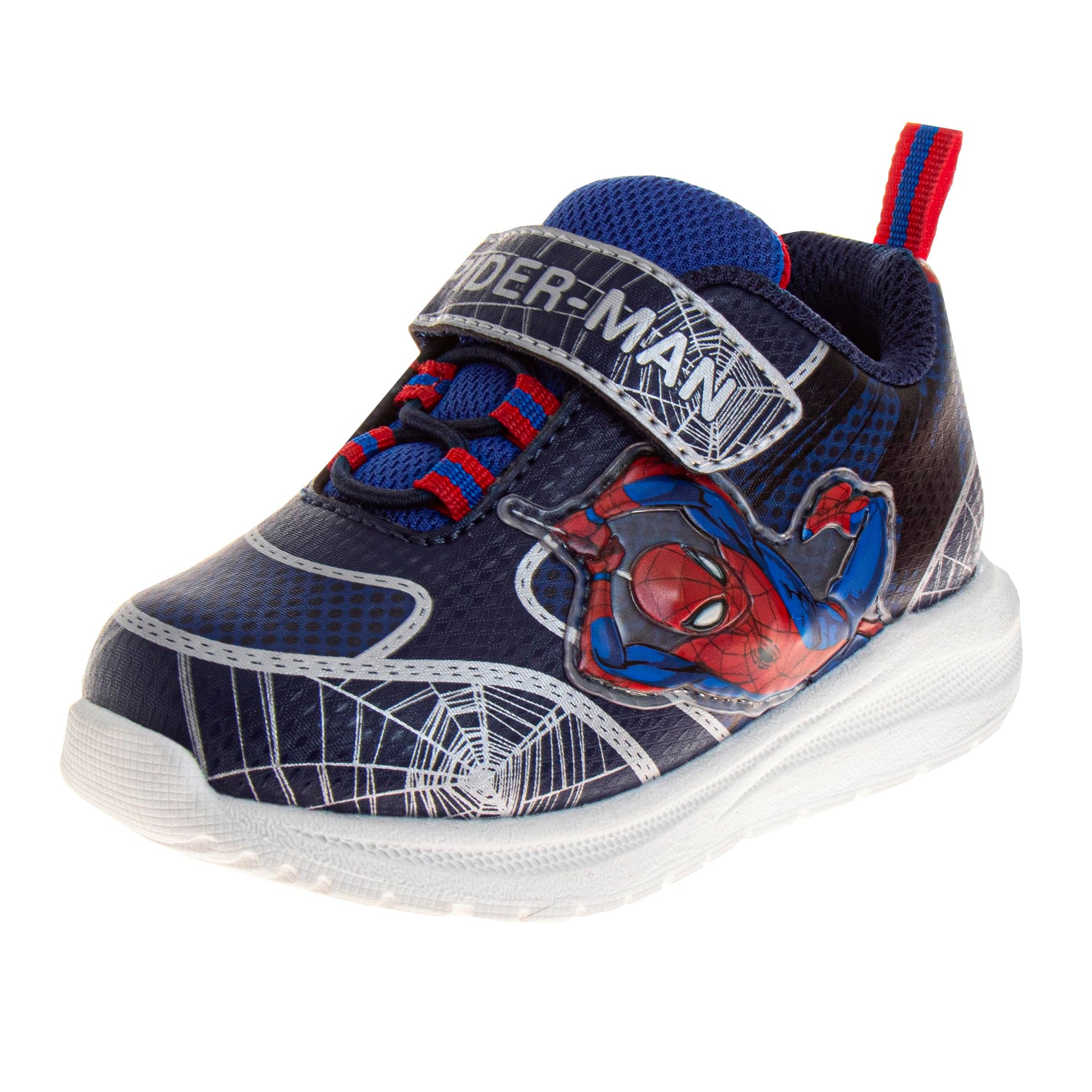 Zapatillas de deporte sin cordones de Spider Man de Marvel para niños - Zapatillas de deporte casuales con cierre de correa fácil de poner y quitar de Spiderman - Azul rojo (talla para niños pequeños)