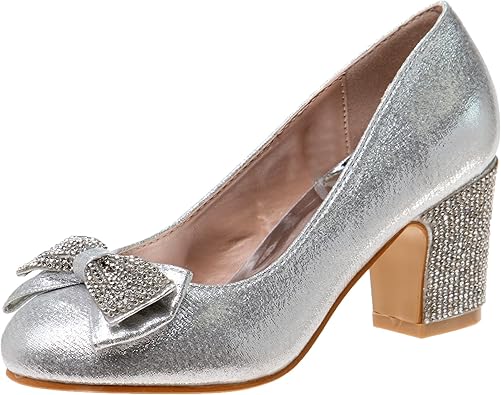 Badgley Mischka Closed Toe Heels for Kids Girls - Block Heel Dress Shoe Pumps with Crystal Frame (Sizes 13-6 Little Kid-Big Kid)