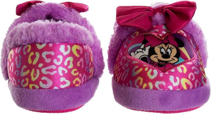 Pantuflas de Minnie Mouse para niñas de Josmo Kids, pantuflas cálidas de felpa para interiores, color fucsia y morado (para bebés y niños pequeños)