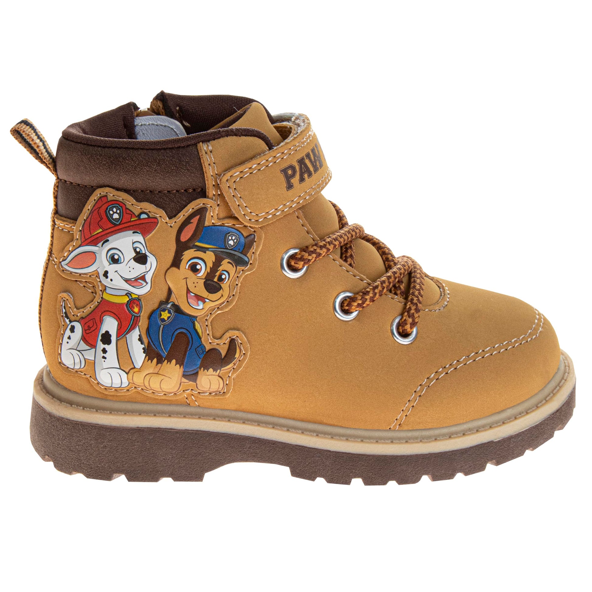 Botas de la Patrulla Canina Josmo para niños con cordones hasta la pantorrilla - Botas de trabajo Chase Marshall para construcción, senderismo, caminatas, escalada, color tostado (para niños pequeños)