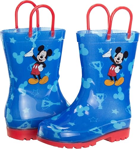 Botas de lluvia impermeables de Mickey Mouse con asa fácil de tirar (para niños pequeños)